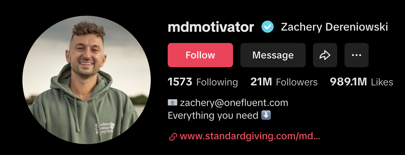 Zachery Dereniowski @mdvotivator Tik Tok profile