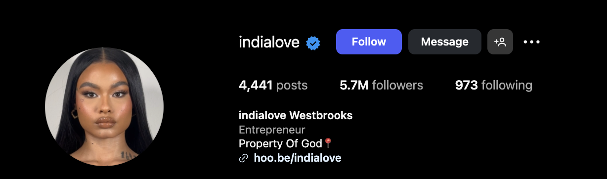 India Love IG profile